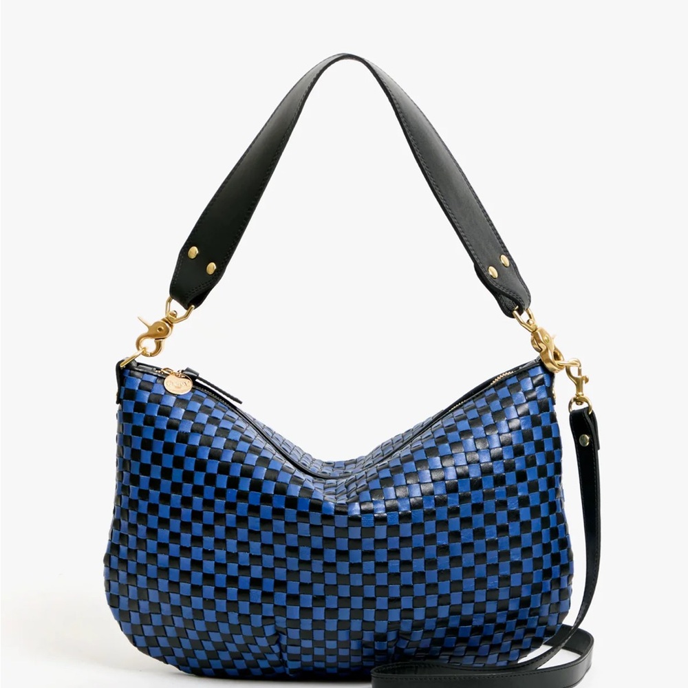 Clare V. Moyen Messenger - Cobalt and Black Woven Checker RARE